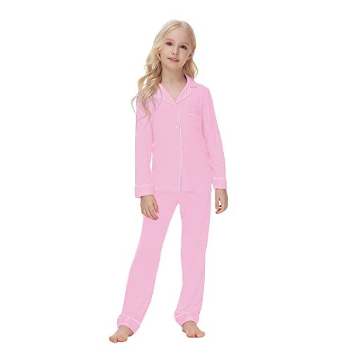 Verve Jelly Pyjama-Set für Babys Mädchen langärmlig Button-Down-Oberteil und Hose eng anliegende Passform 2-teiliger Schlafanzug Herbst-Winter-Nachtwäsche Hellrosa 150 11–12 Jahre von Verve Jelly