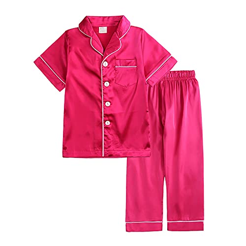 Verve Jelly Pyjama-Set für Kinder Mädchen Jungen kurzärmelig 2-teilig Nachtwäsche Button-Down-Hemd Hose weiche Nachtwäsche Sommernachthemd 120 Stil A Rosarot 4–5 Jahre von Verve Jelly