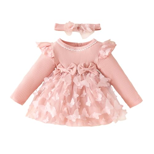 Verve Jelly Säugling Kleinkind Baby Mädchen Frühling Herbst Kleider stricken lange Ärmel Tutu Kleid Schmetterling Tüll Kleid Prinzessin Kleid Hellrosa 6-9 Monate von Verve Jelly