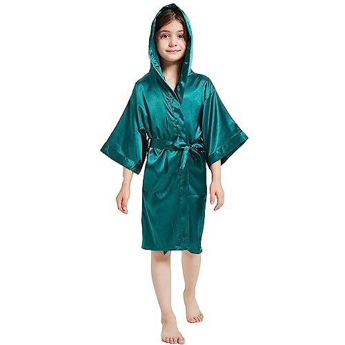 Verve Jelly Satin-Kimono-Robe für Mädchen, Kapuzenpullover, Bademantel, Kinder-Nachthemd aus Seide für Spa, Party, Hochzeit, Geburtstag, Grün, 140, 9–10 Jahre von Verve Jelly