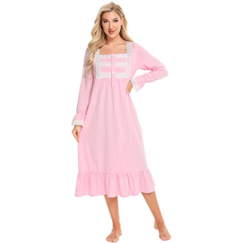 Verve Jelly Süßes Nachthemd für Damen Spitze Nachthemd Loungewear Vintage Nachthemd Pyjama Hauskleid Stillnachthemd Umstandsarbeit Entbindung Krankenhauskleid Rosa XXL von Verve Jelly