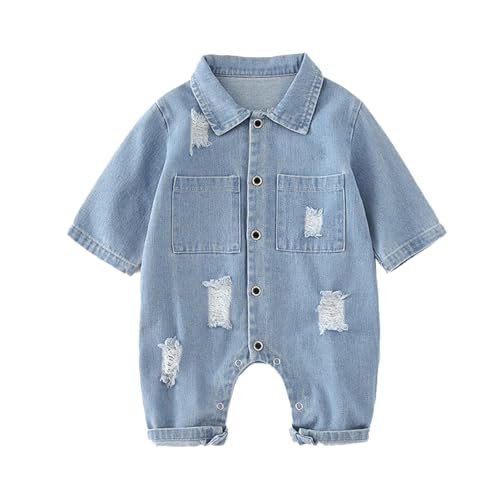 Verve Jelly Unisex Neugeborenenkleidung für Mädchen Jeanshemd mit Knopfleiste übergroßes Revers langärmliger Strampler Outfit Blau 12–18 Monate von Verve Jelly