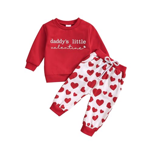 Verve Jelly Valentinstag-Outfit für Babys und Mädchen, Rundhals-Sweatshirt, langärmliges Hemd, Pullover, Oberteil, Herz-Druck, Hosen-Sets, süße Kleinkind-Kleidung, Rot, 6–12 Monate von Verve Jelly