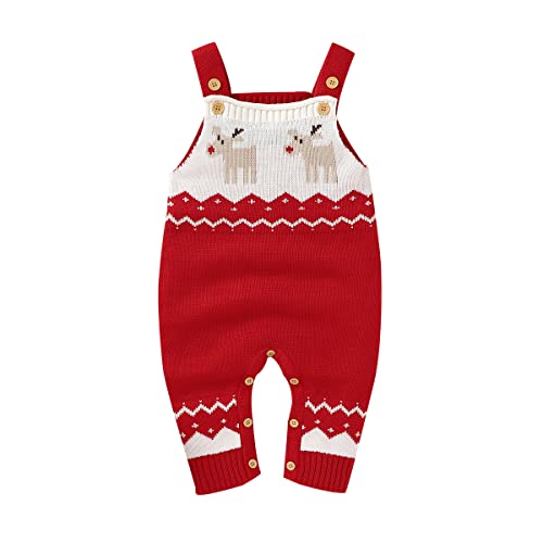 Verve Jelly Weihnachten Baby Jungen Mädchen Body Infant Baby Strickspielanzug Langarm Overall Hosenträger Hosen Overall Outfits Rot 5 80 3-6 Monate von Verve Jelly
