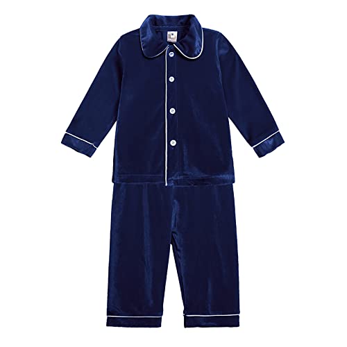 Verve Jelly Weihnachts-Pyjama-Set für Kleinkinder kleine Jungen Langarm-Knopfoberteil Hose Nachtwäsche 2-teiliger Schlafanzug für Kinder Herbst-Winter-Loungewear-Outfit 140 Blau3 8–9 Jahre von Verve Jelly