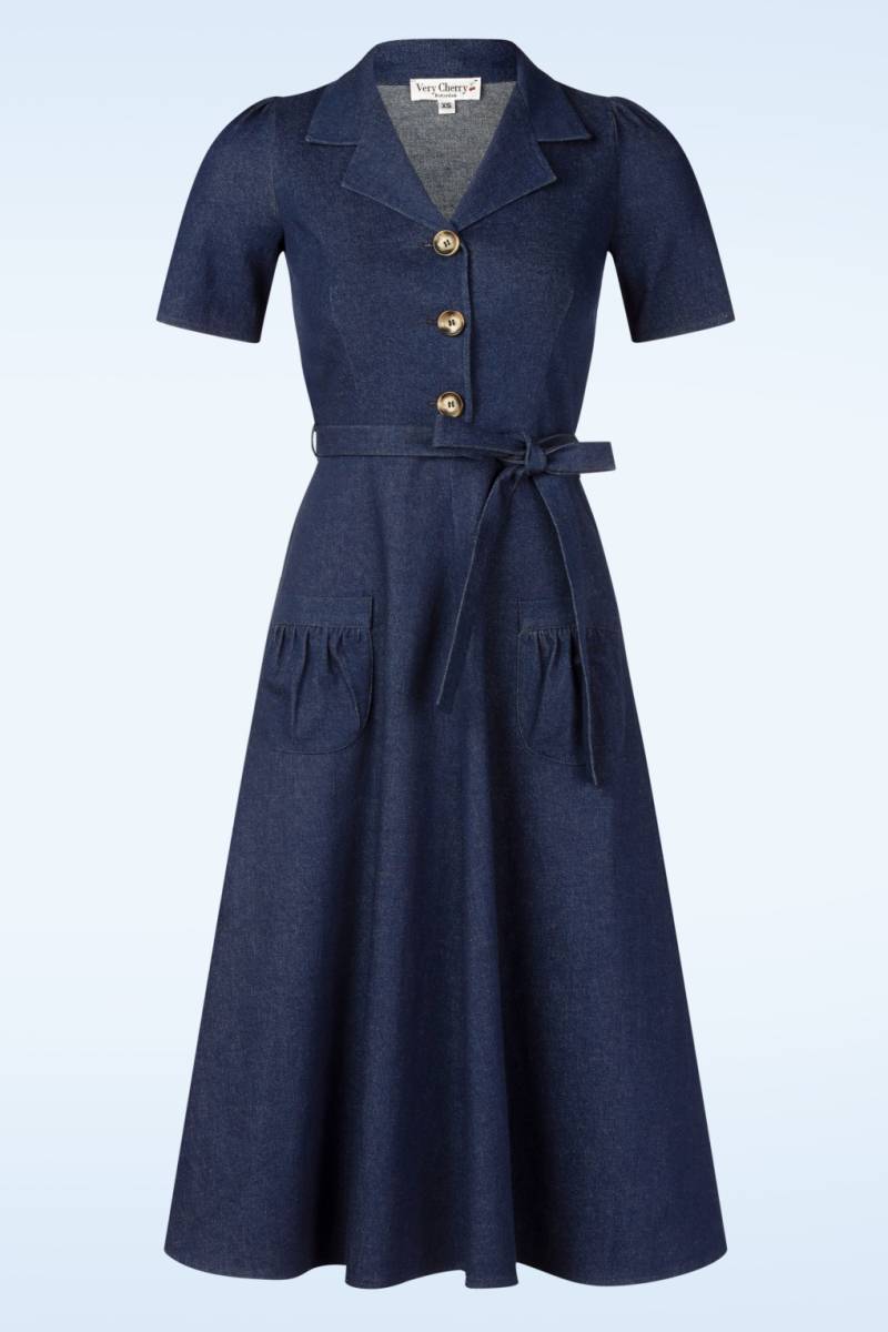 Revers Midi Kleid in Dark Denim Revers Midi Kleid in Dark Denim von Very Cherry