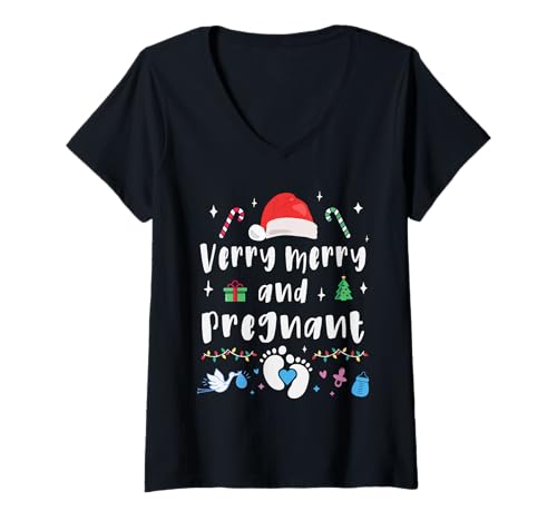 Damen Weihnachten Schwangerschaft Mom to be Xmas Baby geboren zu Weihnachten T-Shirt mit V-Ausschnitt Damen Weihnachten Schwangerschaft Mom to be Xmas Baby geboren zu Weihnachten T-Shirt mit V-Ausschnitt von Very Merry and Pregnant at Christmas Mother to be