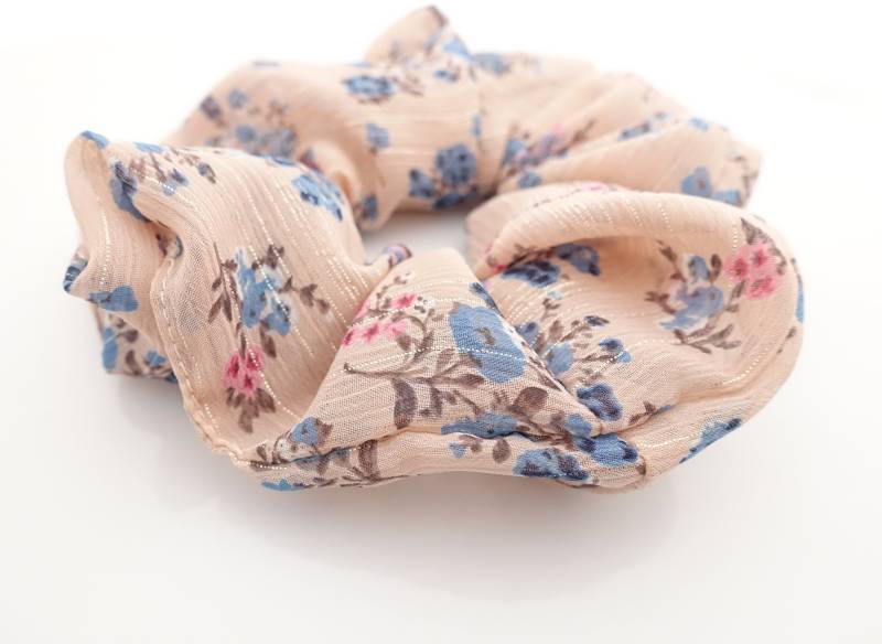 Chiffon Floral Scrunchie Haargummi Mit Silbernen Glitzerstreifen von VeryShine