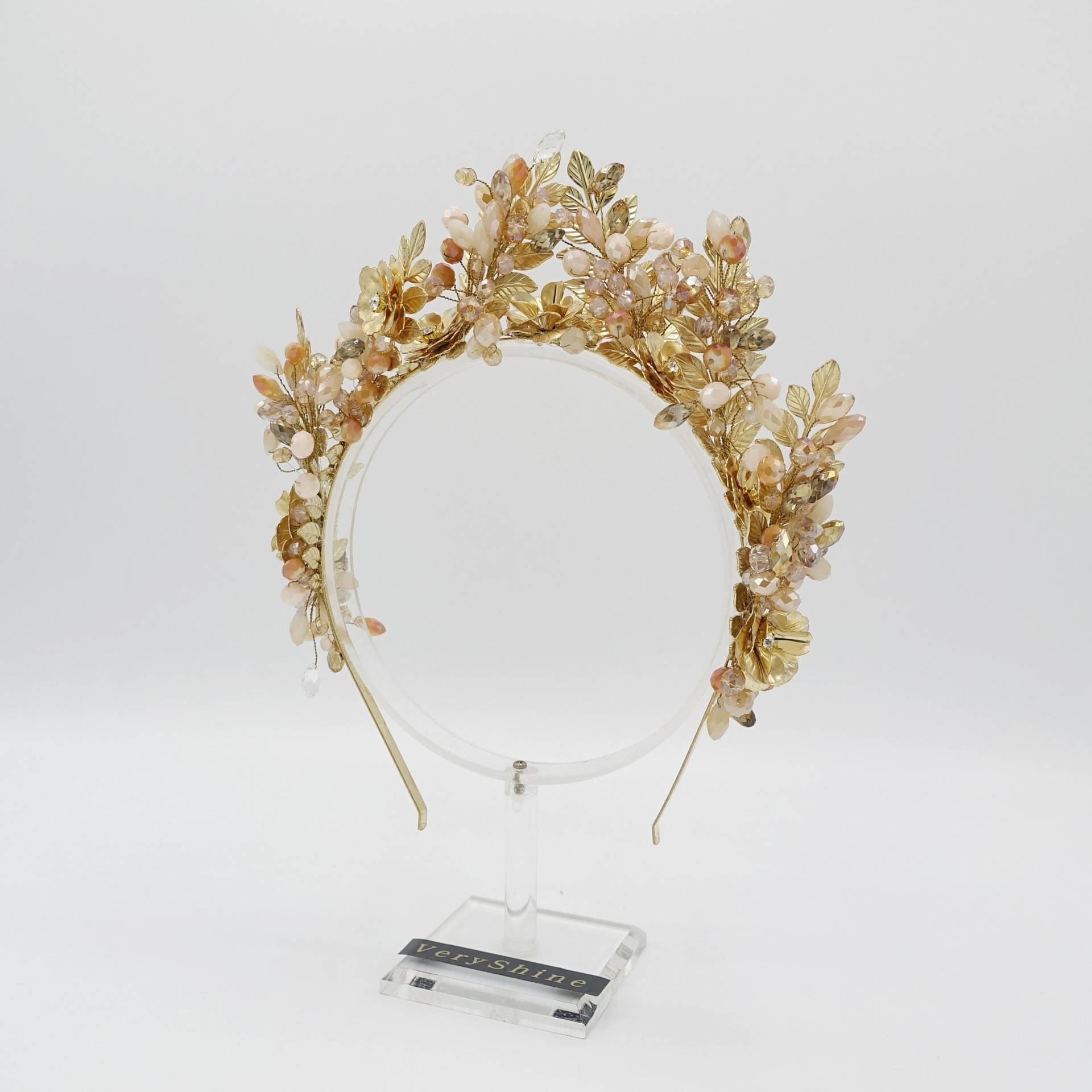 Kristallperlen-Tiara, Goldenes Metall-stirnband, Besonderes Event-Haarband Für Frauen von VeryShine