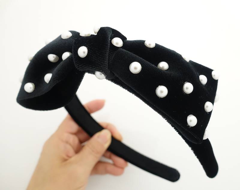 Perlen Schleife Verziert Doppel Samtstirnband Weiches Samt Mode Haarband Für Frauen von VeryShine
