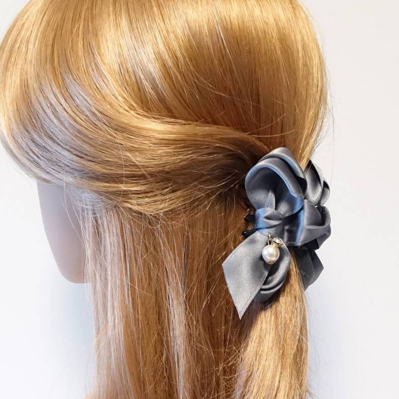 Satin Bogen Haarkralle Clip Perle Strass Akzent von VeryShine