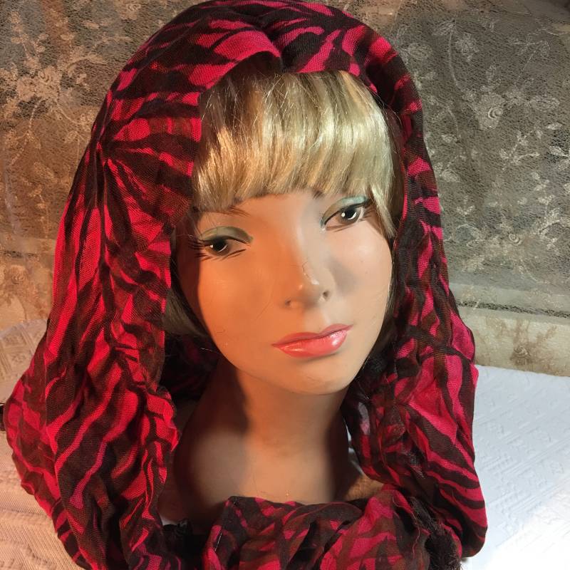 Jahrgang Palmwedel Hot Pink Und Braun Baumwolle Schal Mit Fransen. Fransen An Den Vier Rändern. Könnte Ein Strand-Schal. Gaze-Schal von VeryVictorianStudio