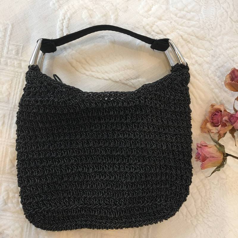 Vintage Gehäkelte Schwarze String Geldbörse. Schwarze Schnur Gehäkelt in Eine Kleine Gefütterte Geldbörse Mit Silbernen Schnalle-Stil Griffen von VeryVictorianStudio