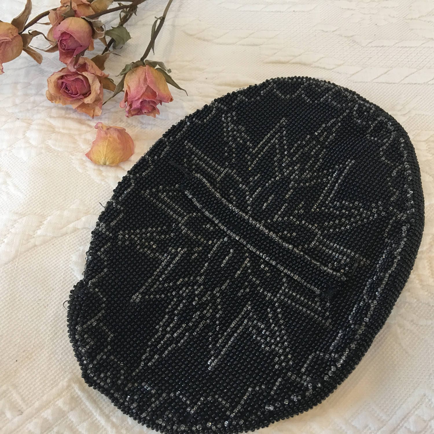 Vintage Schwarze Klare Perlen Clutch Portemonnaie. Sunburst Style Design Klare Geschwärzter Rand Mit Den Restlichen Schwarzen Perlen. Perlen-Clutch von VeryVictorianStudio
