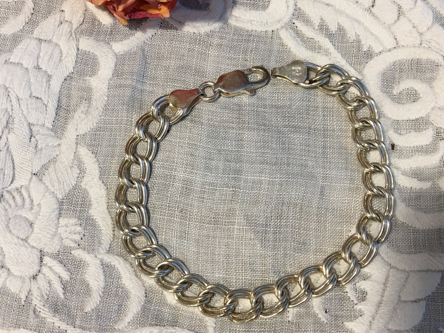 Vintage Sterling Silber Double Link Armband. Klauenverschluss Auf Double Link Armband Made in Italy von VeryVictorianStudio