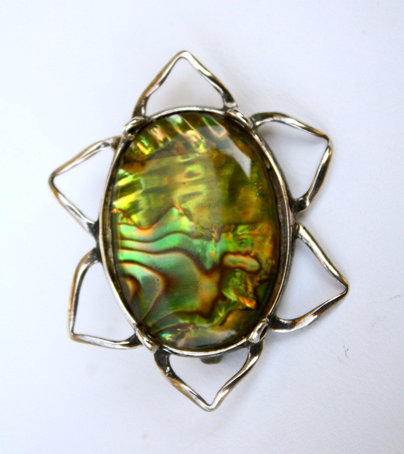 Anstecknadel Aus Sterling Silber Mit Grünem Abalone von VeryVintageFinds