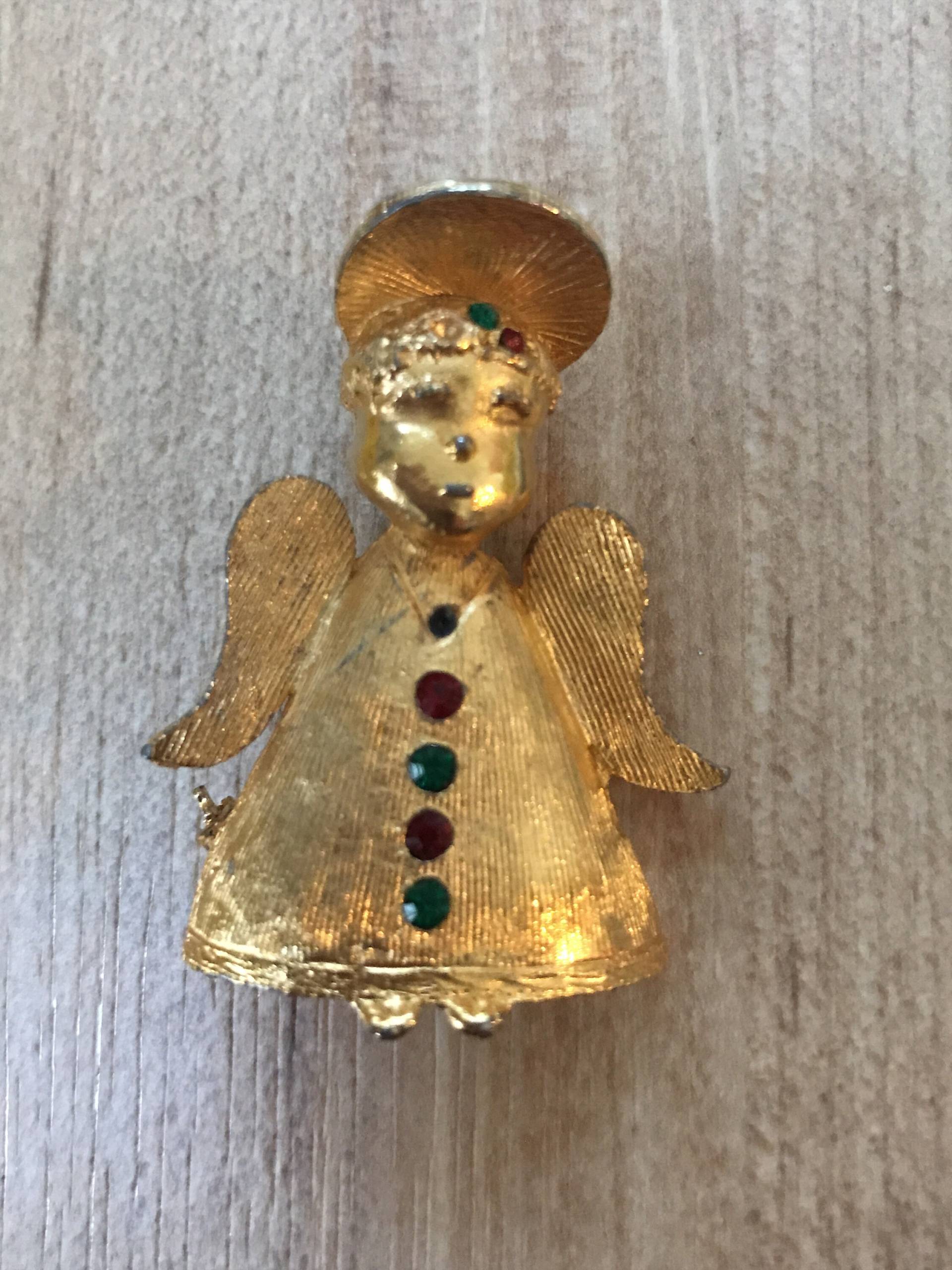Kleine Vintage Engelnadel - Goldfarben Mit Strasssteinen Signiert Cs von VeryVintageFinds