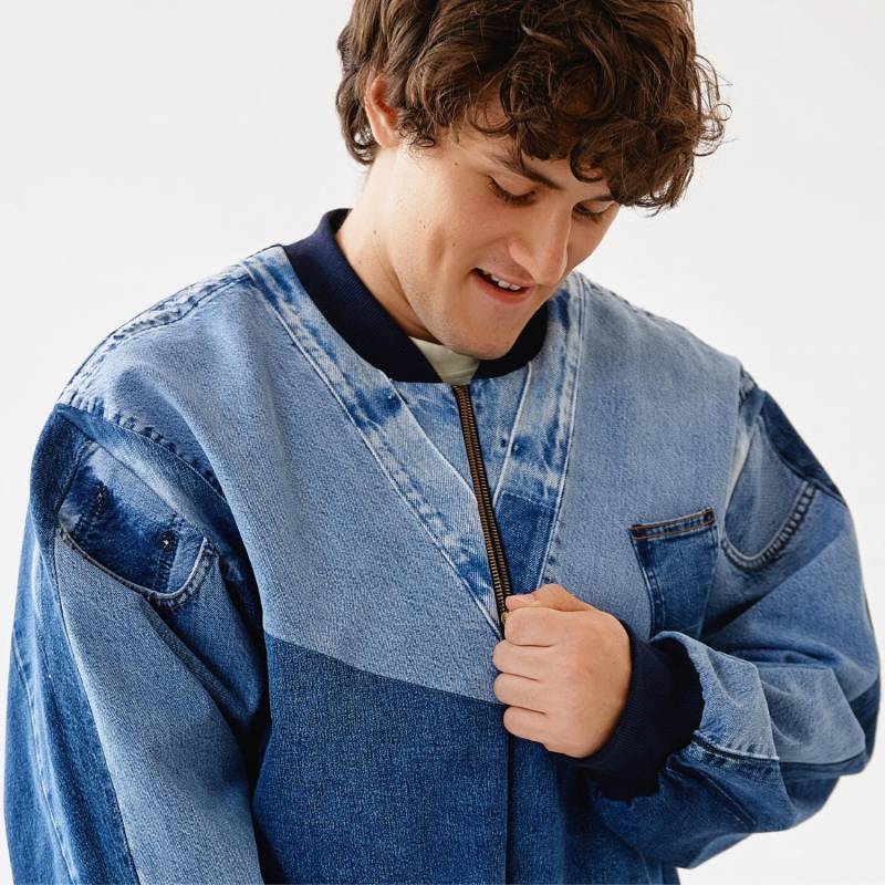 Upcycled Denim Jeans Bomberjacke Einzigartige Umweltfreundliche Xl von VeryWorry