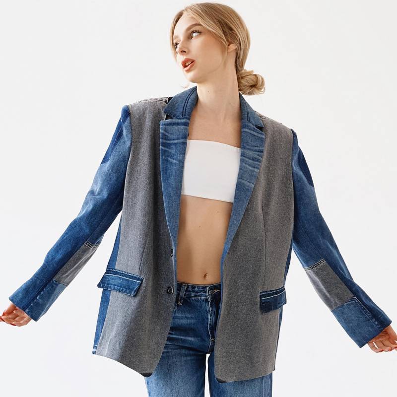 Upcycled Denim Unisex Patchwork Blazer Xl Größe von VeryWorry
