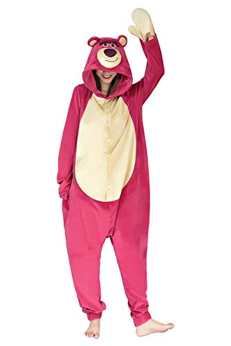 Verycos Erwachsene Damen Einteiler Cosplay Kostüm Huggin Erdbeerbär Pyjama Plüsch Overall Nachtwäsche, erdbeere, L von Verycos