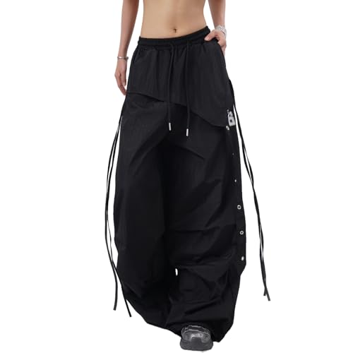 Veryin Baggy Cargohose für Damen Elastische Hohe Taille Fallschirmhose Kordelzug Casual Jogginghose Y2k Track Pants von Veryin