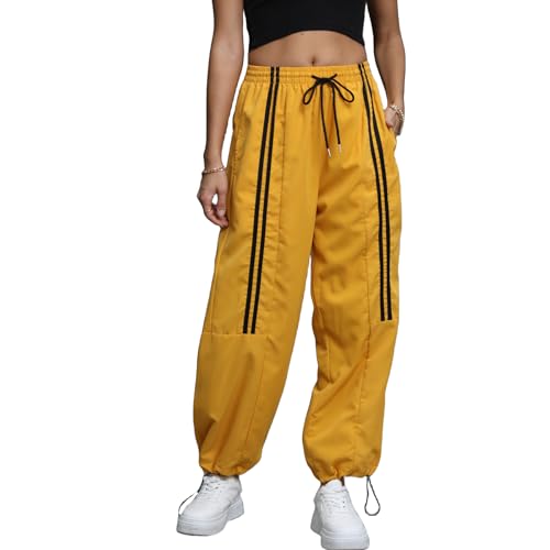 Veryin Damen Baggy Track Pants Y2K Streetwear Weites Bein Fallschirmhose Elastische Taille Casual Sport-Cargohose mit Taschen von Veryin