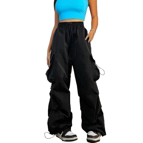 Veryin Damen Cargohose Baggy Elastische Taille mit Kordelzug Einstellbar Oversized Vintage Weites Bein Sweathose Trendige Hose Tasche von Veryin