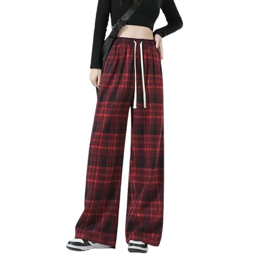 Veryin Karierte Hose Damen High Waist Y2k Weite Hose Baggy Wide Leg Teenager Mädchen Freizeithose Streetwear von Veryin