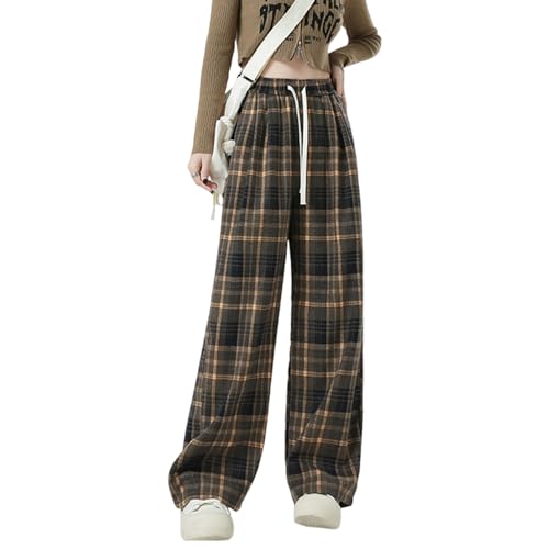 Veryin Karierte Hose Damen High Waist Y2k Weite Hose Baggy Wide Leg Teenager Mädchen Freizeithose Streetwear von Veryin