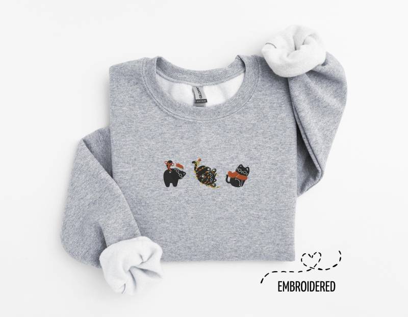 Niedliches Katzen Besticktes Weihnachts-Sweatshirt, Lustiges Weihnachts-Shirt Für Katzenmutter, Schwarze Katzen-Sweatshirt Mit Rundhalsausschnitt Niedliches Katzen Besticktes Weihnachts-Sweatshirt, Lustiges Weihnachts-Shirt Für Katzenmutter, Schwarze Katzen-Sweatshirt Mit Rundhalsausschnitt von Veryleo