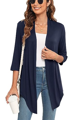 Veryoung Leichte Sommer-Strickjacke mit 3/4-Ärmeln für Damen, trendig, lässig, drapiert, vorne zum Binden, Herbst-Surgs, hoher niedriger Saum, A03, Marineblau, 3/4-Ärmel, Small Veryoung Leichte Sommer-Strickjacke mit 3/4-Ärmeln für Damen, trendig, lässig, drapiert, vorne zum Binden, Herbst-Surgs, hoher niedriger Saum, A03, Marineblau, 3/4-Ärmel, Small von Veryoung