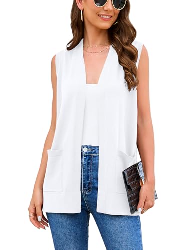 Veryoung Leichte Strickjacke, Westen für Damen, lässig, weich, Sommer-Kimono, Cardigans, drapiert, Staubwedel 2024, A02-white-sleeveless, 3X-Groß Veryoung Leichte Strickjacke, Westen für Damen, lässig, weich, Sommer-Kimono, Cardigans, drapiert, Staubwedel 2024, A02-white-sleeveless, 3X-Groß von Veryoung