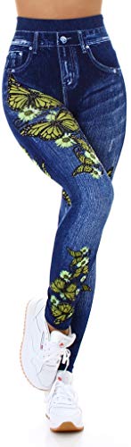 Veryzen Damen Leggings Strass Glitzer Geblümt Muster Jeggings 36-38 OneSize, 8025 Gelb von Veryzen