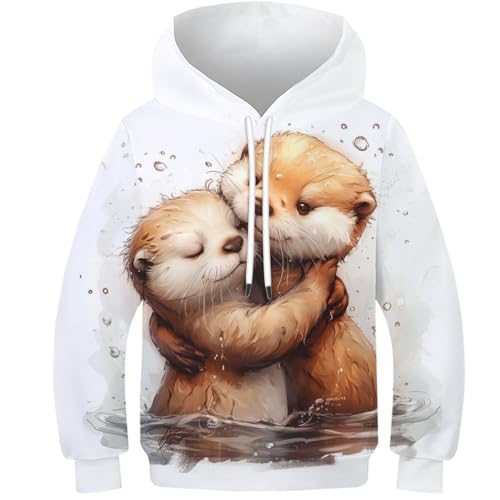 Cartoon Otter Hoody Sweatshirt Jumper 3D Druck Tier Pullover Mit Tasche Drawstring Hoodie Streetwear Eignung Jungen Und Mädchen Casual Langarm Unisex 13-15Y von VesFy