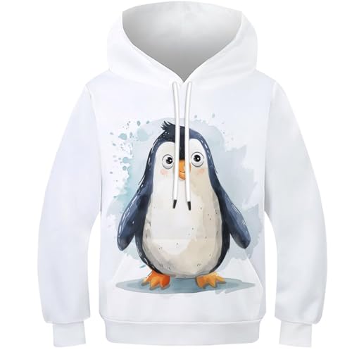 Cartoon Pinguin Hoody Pullover Kapuzenpullover Sweatshirt 3D Druck Tier Drawstring Hoodie Mit Tasche Streetwear Eignung Jungen Und Mädchen Casual Langarm Unisex 7-9Y von VesFy