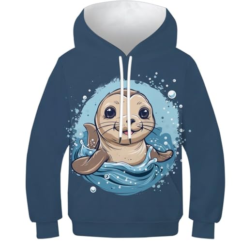 Cartoon Robbe Sweatshirt 3D Druck Tier Pullover Jumper Hoody Hoodie Mit Tasche Drawstring Streetwear Eignung Jungen Und Mädchen Casual Langarm Unisex 7-9Y von VesFy