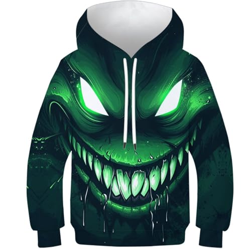 Dickens Hoody Sweatshirt Pullover Kapuzenpullover 3D Druck Gruseliges Gesicht Hoodie Streetwear Mit Tasche Drawstring Eignung Jungen Und Mädchen Casual Langarm Unisex 10-12Y von VesFy