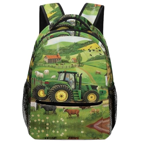 VesFy Bauernhof-Traktor Freizeitrucksack Fahrzeug Grundschule Schultaschen Verstellbare Gurte Buchtasche Rucksäcke Für Jungen Mädchen One Size von VesFy