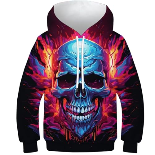 VesFy Bunter Totenkopf Pop Art Sweatshirt Kapuzenpullover 3D Druck Skelette Hoody Pullover Hoodie Streetwear Drawstring Mit Tasche Eignung Jungen Und Mädchen Casual Langarm Unisex 7-9Y von VesFy