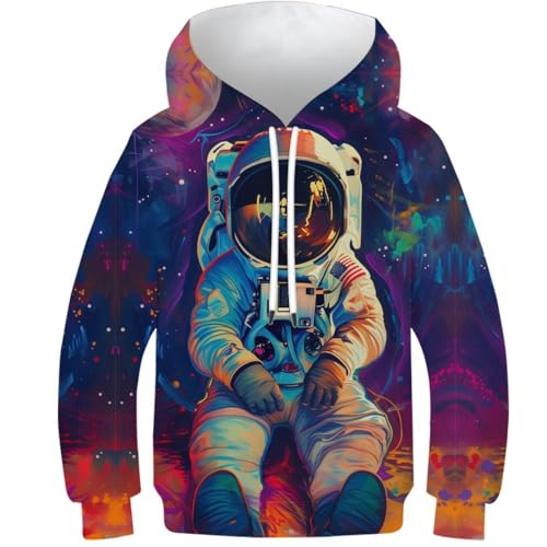 VesFy Cooler Astronaut Sweatshirt Jumper Pullover Hoody 3D Druck Weltraum-Forscher Hoodie Drawstring Streetwear Mit Tasche Eignung Jungen Und Mädchen Casual Langarm Unisex 10-12Y von VesFy