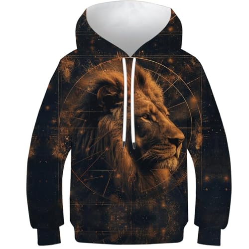 VesFy Cooler Löwe Sweatshirt Kapuzenpullover 3D Druck Tier Hoody Pullover Hoodie Streetwear Drawstring Mit Tasche Eignung Jungen Und Mädchen Casual Langarm Unisex 10-12Y von VesFy