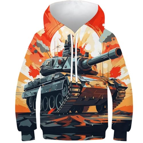 VesFy Cooler Panzer Jumper Hoody 3D Druck Streitwagen Sweatshirt Pullover Streetwear Mit Tasche Drawstring Hoodie Eignung Jungen Und Mädchen Casual Langarm Unisex 13-15Y von VesFy