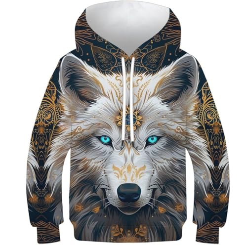 VesFy Cooler Wolf Hoody Sweatshirt Pullover Kapuzenpullover 3D Druck Tier Hoodie Streetwear Mit Tasche Drawstring Eignung Jungen Und Mädchen Casual Langarm Unisex 8-10Y von VesFy