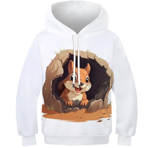 VesFy Eichhörnchen Sweatshirt 3D Druck Tier Hoody Pullover Kapuzenpullover Mit Tasche Hoodie Drawstring Streetwear Eignung Jungen Und Mädchen Casual Langarm Unisex 7-9Y von VesFy