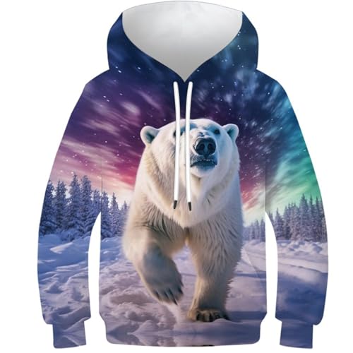 VesFy Eisbär Sweatshirt Hoody Kapuzenpullover Pullover 3D Druck Tier Drawstring Mit Tasche Hoodie Streetwear Eignung Jungen Und Mädchen Casual Langarm Unisex 10-12Y von VesFy
