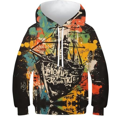 VesFy Graffiti-Boot Sweatshirt Hoody Pullover 3D Druck Bunte Kunst Kapuzenpullover Mit Tasche Drawstring Streetwear Hoodie Eignung Jungen Und Mädchen Casual Langarm Unisex 12-14Y von VesFy