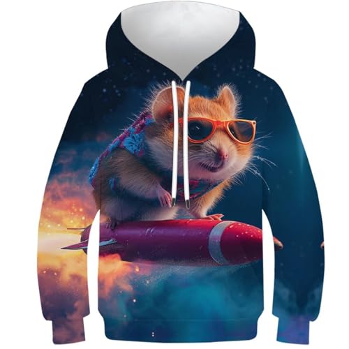 VesFy Hamster Hoody Sweatshirt Jumper 3D Druck Tier Pullover Mit Tasche Drawstring Hoodie Streetwear Eignung Jungen Und Mädchen Casual Langarm Unisex 8-10Y von VesFy