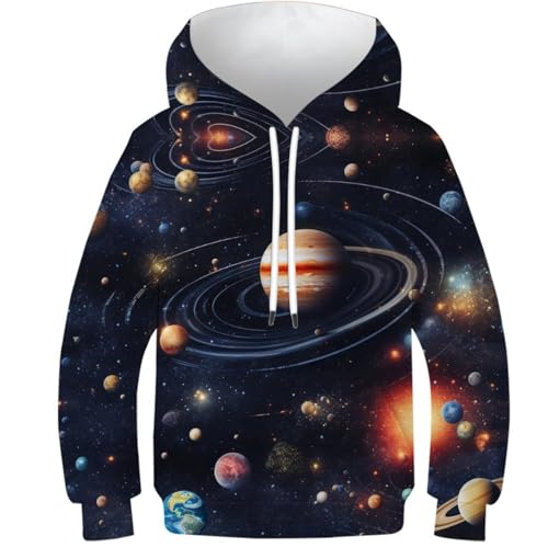 VesFy Kosmische Galaxie 3D Druck Sonnensystem Sweatshirt Jumper Pullover Hoody Hoodie Drawstring Streetwear Mit Tasche Eignung Jungen Und Mädchen Casual Langarm Unisex 8-10Y von VesFy