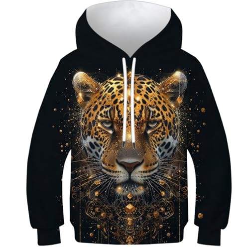 VesFy Kreativ Leopard Kapuzenpullover Pullover Sweatshirt 3D Druck Tier Hoody Streetwear Drawstring Mit Tasche Hoodie Eignung Jungen Und Mädchen Casual Langarm Unisex 13-15Y von VesFy
