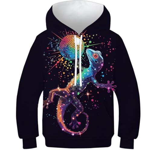 VesFy Kreativer Gecko Sweatshirt Hoody Kapuzenpullover Pullover 3D Druck Tier Drawstring Mit Tasche Hoodie Streetwear Eignung Jungen Und Mädchen Casual Langarm Unisex 6-7Y von VesFy
